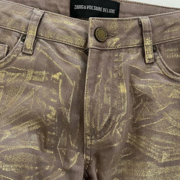 Zadig & Voltaire deluxe women’s Brown Darkside Dore Gold coated jeans - Picture 3 of 7